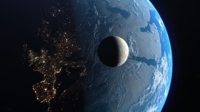 Orbiting moon and earth in space