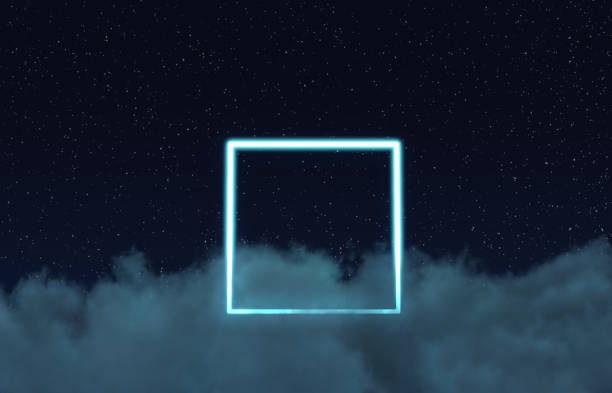 istock 3d rendering of neon square above fluffy clouds and in front of starry sky 1250725990