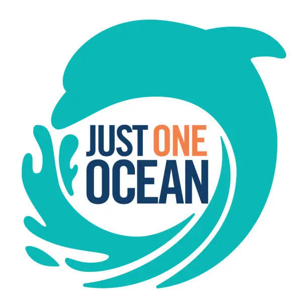 Vector illustration of Keep our oceans clean plastic. Just one ocean. Stop sea pollution flat icon vector stock illustration