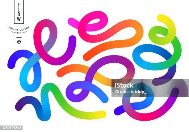 Abstract Colorful Dynamic Lines Isolated On White Background Vector Elements For Banners Logos And Corporate Design - Arte vetorial de stock e mais imagens de Arte Linear