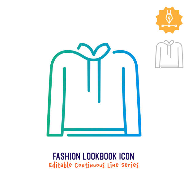 Fashion Lookbook Continuous Line Editable Stroke Line Fashion look book vector icon illustration for logo, emblem or symbol use. Part of continuous one line minimalistic drawing series. Design elements with editable gradient stroke line. business casual fashion stock illustrations