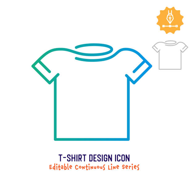 T-shirt Design Continuous Line Editable Stroke Line T-shirt design vector icon illustration for logo, emblem or symbol use. Part of continuous one line minimalistic drawing series. Design elements with editable gradient stroke line. business casual fashion stock illustrations