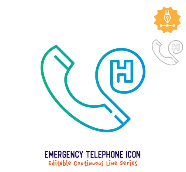 Vector illustration of Emergency Telephone Continuous Line Editable Stroke Line