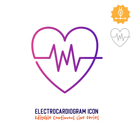 Electrocardiogram vector icon illustration for logo, emblem or symbol use. Part of continuous one line minimalistic drawing series. Design elements with editable gradient stroke line.
