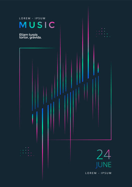 ilustraciones, imágenes clip art, dibujos animados e iconos de stock de cartel del festival de música con líneas de gradiente de ecualizador - drum & bass