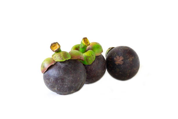 istock Three mangosteen with an elegant white background 1250786657