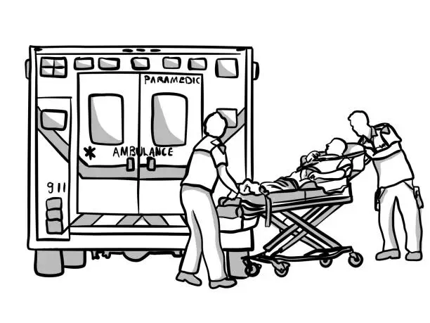 Vector illustration of Emergency Medical Staff And Patient
