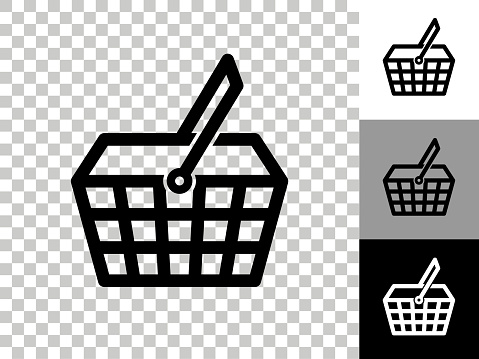 Shopping Basket Icon on Checkerboard Transparent Background. This 100% royalty free vector illustration is featuring the icon on a checkerboard pattern transparent background. There are 3 additional color variations on the right..