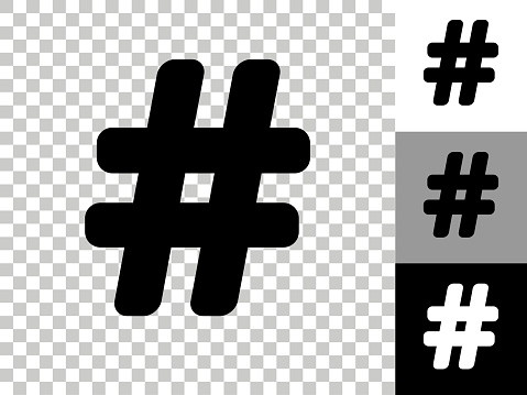 Hashtag Icon on Checkerboard Transparent Background. This 100% royalty free vector illustration is featuring the icon on a checkerboard pattern transparent background. There are 3 additional color variations on the right..