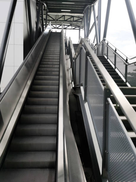 istock Architecture construction of elevator, escalator stairs and sky walk way, walk bridge between sky train station and department store mall 1250904621