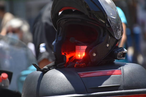 istock Police helmet on a motorcycle 1250907467