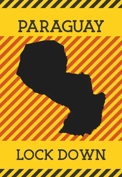Vector illustration of Paraguay Lock Down Sign. Yellow country pandemic danger icon.