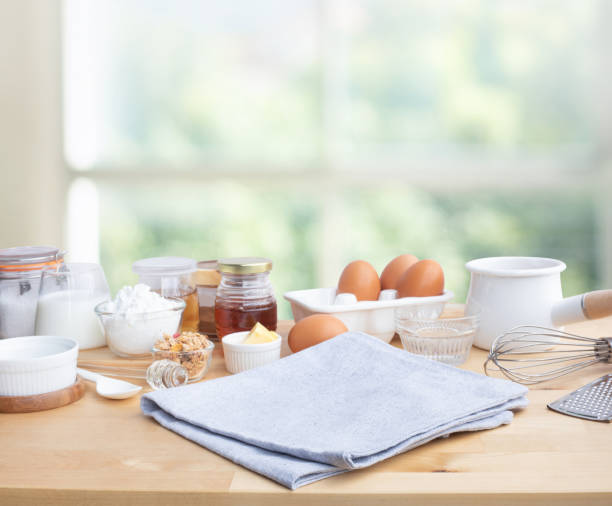 istock Selective focus.Cooking breakfast food or bakery with ingredient and copy space of tablecloth on blur green bokeh from window.For background 1250914714