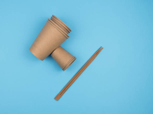 istock Environmental utensils for fast food restaurants on a blue background. 1250918875