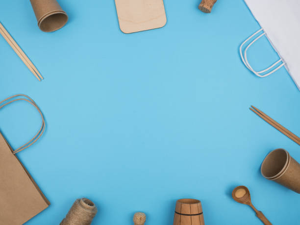 istock Environmental materials in the home and in the kitchen, on a blue background. 1250919771