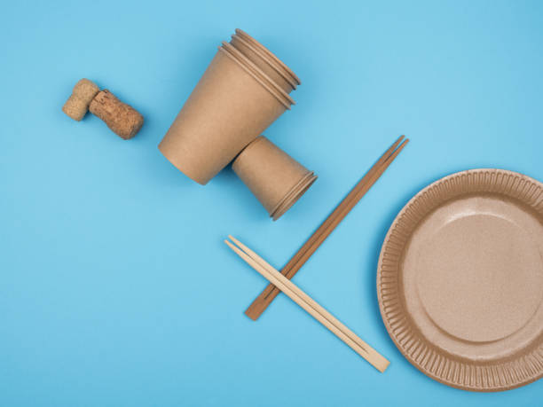 istock Kitchen items from natural organic materials against a blue background. 1250919878