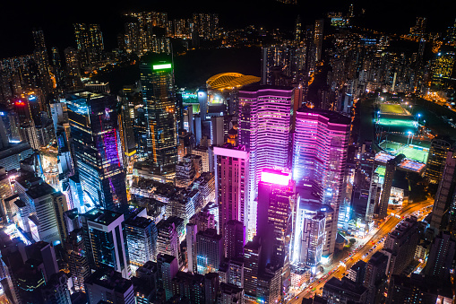 Singapore, Singapore - November 11, 2023: night view of Singapore from above