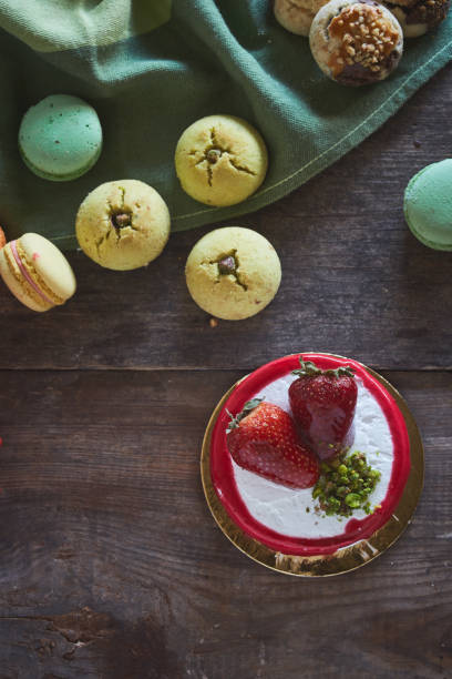 istock Strawberry cake and espresso wooden background 1250928987