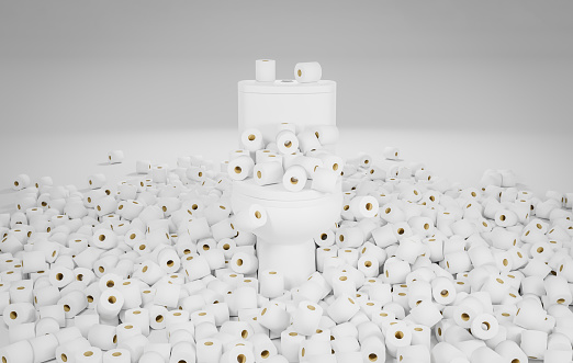 Cientos de rollos de papel higiénico caídos en un inodoro photo