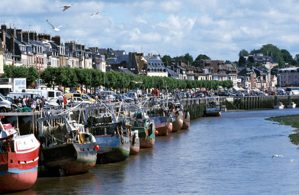 Channel of port of Courseulles sur Mer in the Calvados department in the Basse-Normandie region in northern France