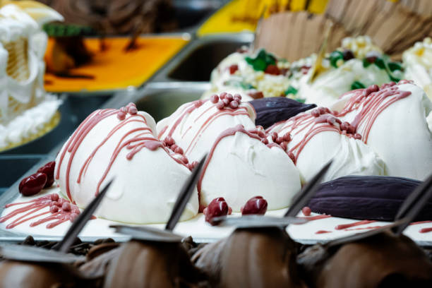 istock Strawberry cream ice cream in a display case with different ice cream tubs 1250932762