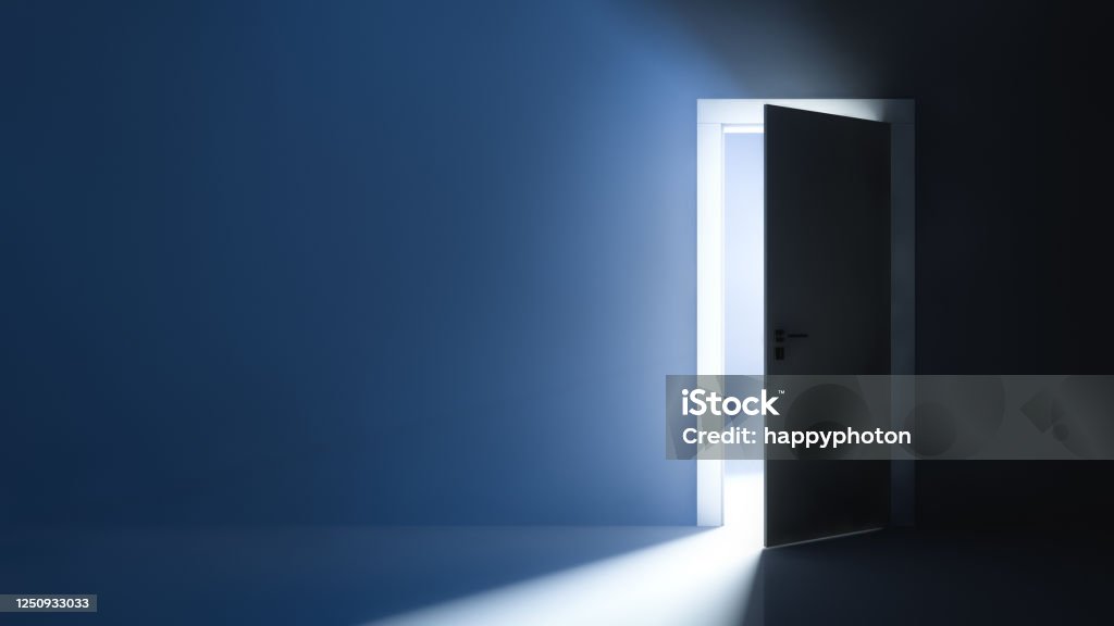 Bright light behind the slightly ajar door. Abstract background. Bright light behind the slightly ajar door. Abstract background Door Stock Photo