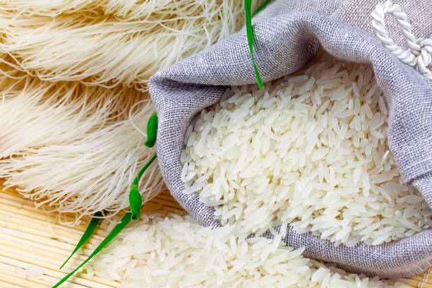istock Sack of white rice and rice vermicelli 1250933108