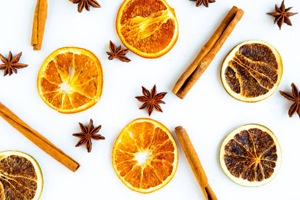 istock Dried slices citrus and star anise pattern on white background 1250939938