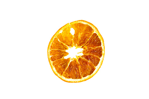 Dried sliced citrus isolated on white, closeup