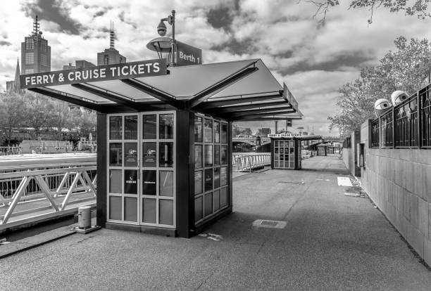 cruise ticket box in southbank, melbourne - yarras edge imagens e fotografias de stock