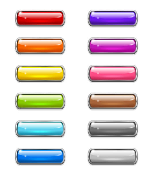 ilustrações de stock, clip art, desenhos animados e ícones de modern shiny buttons - shape rectangle chrome interface icons