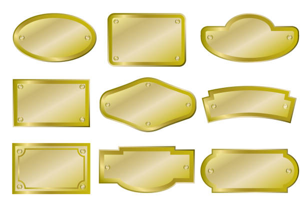 istock Set of golden metal plates and signs. 1250953931