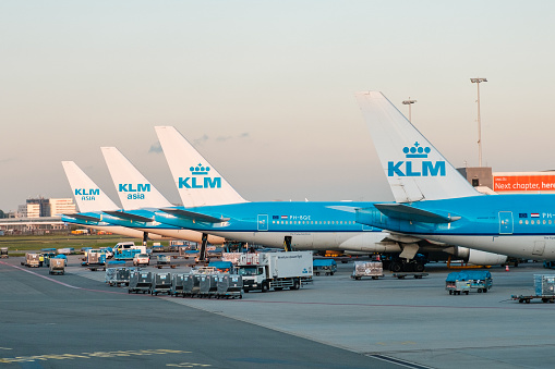 Amsterdam, Netherland - December, 2019: KLM Airline airplanes on airport in Amsterdam