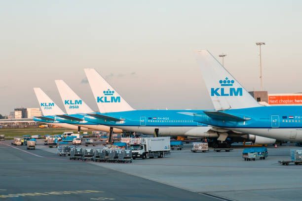 KLM Airline airplanes on airport in Amsterdam Amsterdam, Netherland - December, 2019: KLM Airline airplanes on airport in Amsterdam klm stock pictures, royalty-free photos & images