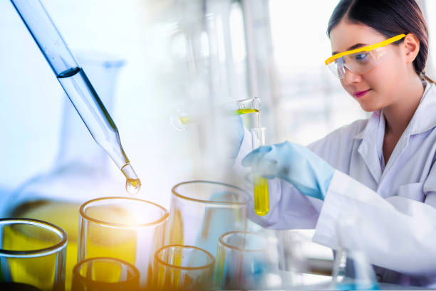 istock Beautiful Asian scientist woman lab technical service observe liquid sample with lab glassware and test tubes in chemical laboratory background, science laboratory research and development concept. 1250959693