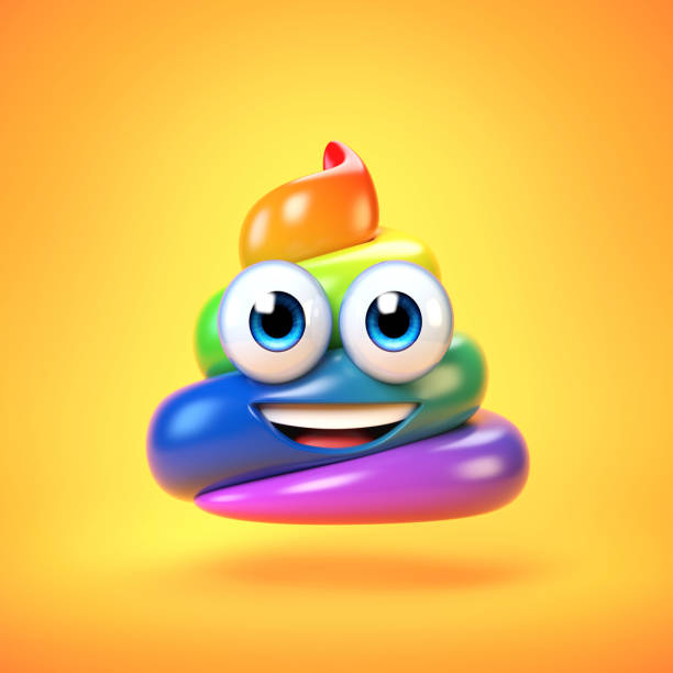 Rainbow Poop emoji isolated on yellow background, colorful poo emoticon 3d rendering Rainbow Poop emoji isolated on yellow background, colorful poo emoticon 3d rendering illustration shit faced stock pictures, royalty-free photos & images