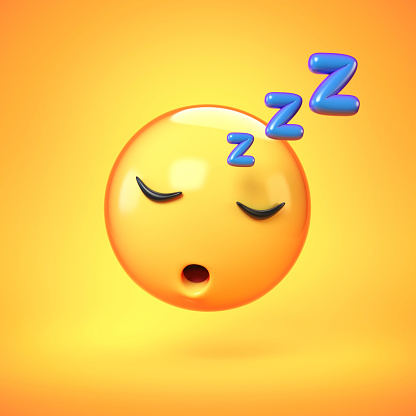 Sleeping emoji isolated on white background, emoticon at rest 3d rendering illustration