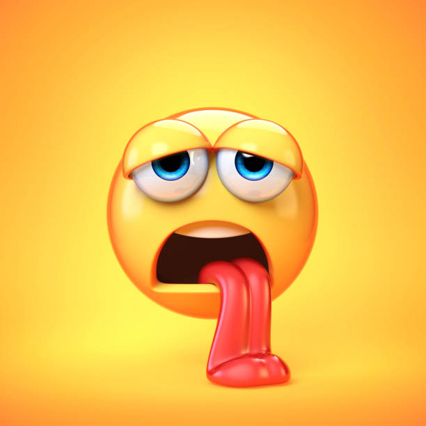 Exhausted emoji isolated on yellow background, tired emoticon 3d rendering illustration