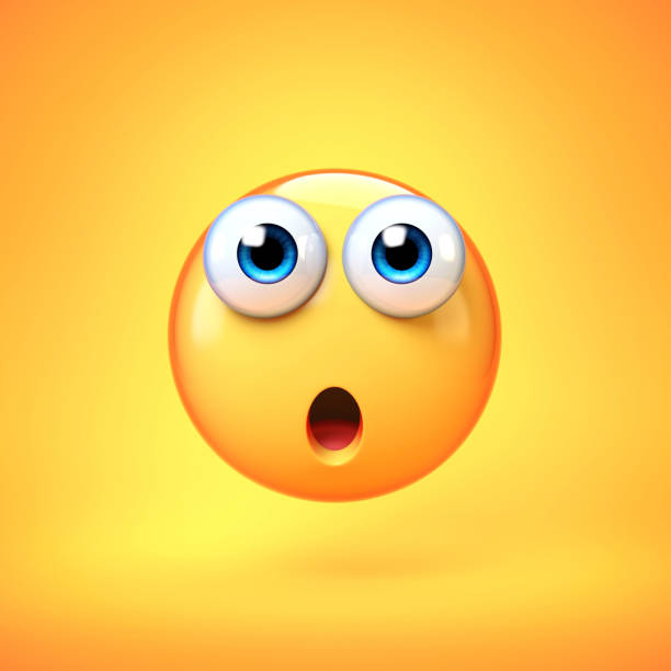 Surprised emoji isolated on yellow background, shocked emoticon 3d rendering illustration