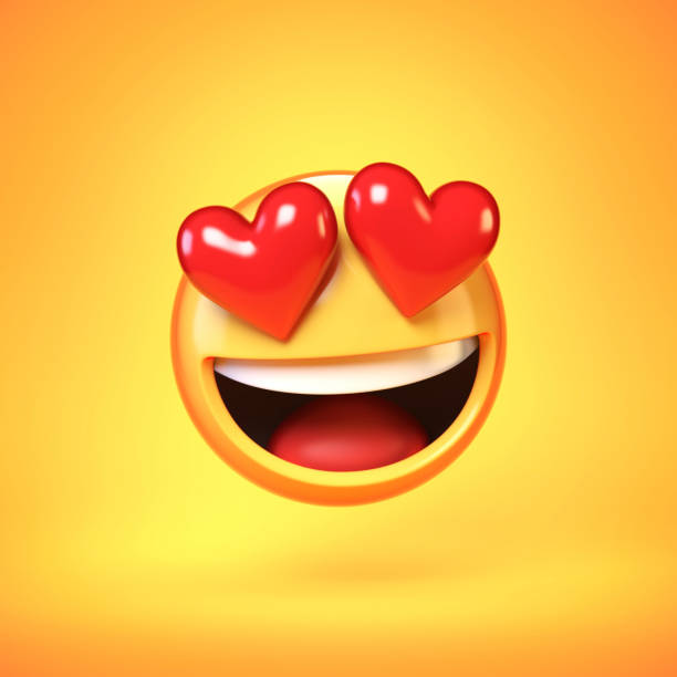 verliebte emoji isoliert auf gelbem hintergrund, herzförmige augen emoticon 3d rendering - internet dating audio stock-fotos und bilder