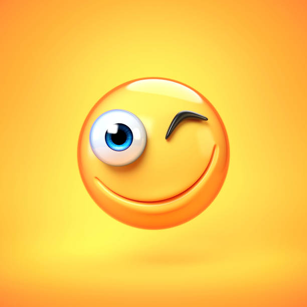Winking emoji isolated on yellow background, smiling face emoticon 3d rendering illustration