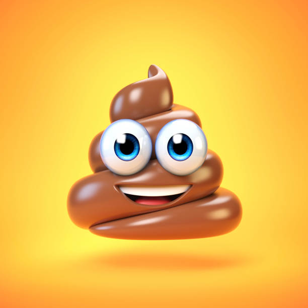 poop emoji isoliert auf gelbem hintergrund, poo emoticon 3d rendering - shit faced stock-fotos und bilder