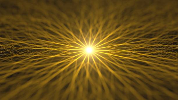 technology abstract lines with light beam on center. 3D illustration with depth of field blur effect.