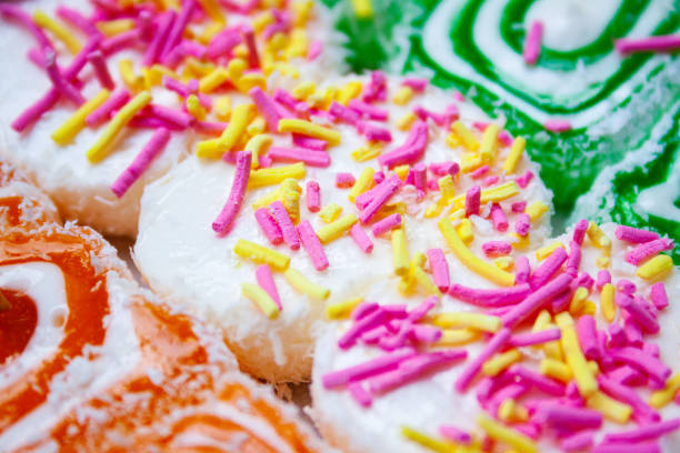 Turkish delight with sprinkles and coconut flakes packed in a box. Turkish delight
