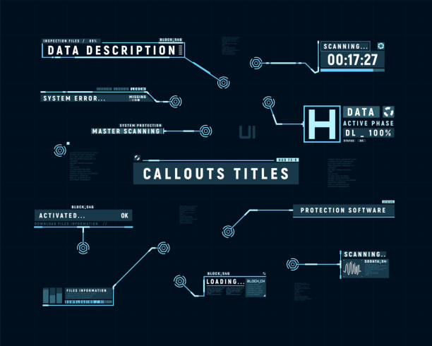Futuristic callouts. Hud set of callout bar labels. Information callouts of lower third. Digital info boxes layout templates. Elements of hud interface. Vector illustration. Futuristic callouts. Hud set of callout bar labels. Information callouts of lower third. Digital info boxes layout templates. Elements of Hud interface. Vector illustration. hud graphical user interface stock illustrations
