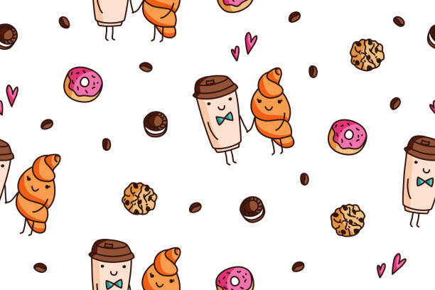 vector seamless pattern of coffee and sweets vector art illustration