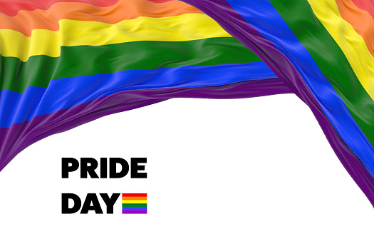 Pride Day LGBTQI month is symboling by rainbow flag and rainbow colored bow on white background. Easy to crop for all your social media or print needs.