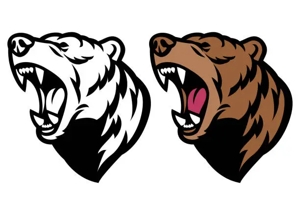 Vector illustration of roaring angry grizzly bear mascot head