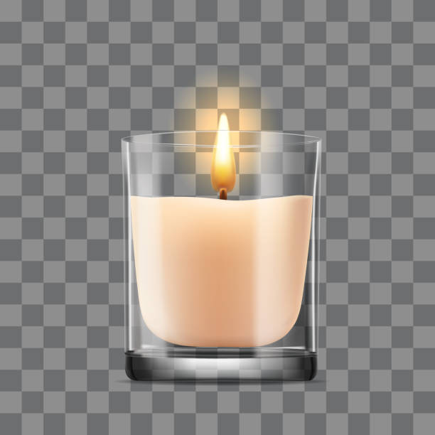 Burning Candle in a glass jar Burning Candle in a glass jar on a transparency background. Vector icon. kerosene fuel stock illustrations