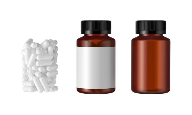 istock Brown plastic medicine bottle mockup isolated on white background 1250973827